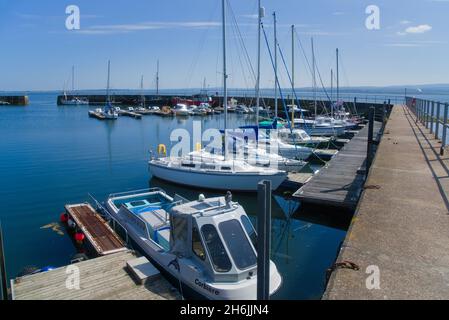 Avoch Harbour, Moray firth, Black Isle, looking south, beautiful clear sunny day, peaceful, quiet, undiscovered,  still water,  Inverness, Highland, S Stock Photo