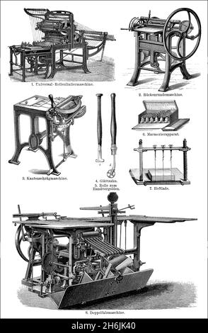 Historical book bindery, 19th century Stock Photo - Alamy