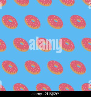 Seamless pattern, sweet dessert donut in sprinkles, pink blue color, vector illustration Stock Vector