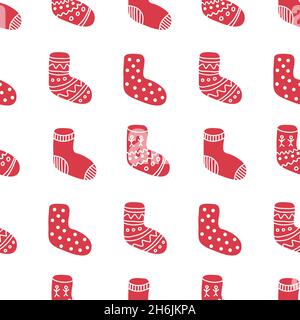 Christmas decoration red sock seamless pattern, cute simple childish vector illustration Stock Vector