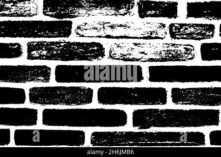Vector brick wall texture, black and white grunge scratched textured effect background for design Stock Vector