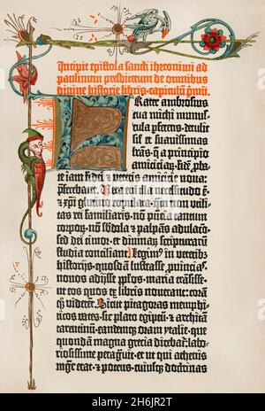 The prolog of Saint Jerome, facsimile of the Gutenberg Bible, also known as the 42-line Bible Stock Photo