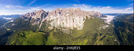Popera group, Cima Undici, Croda Rossa di Sesto, Passo di Monte Croce, aerial view, Comelico, Sesto Dolomites, Italy, Europe Stock Photo