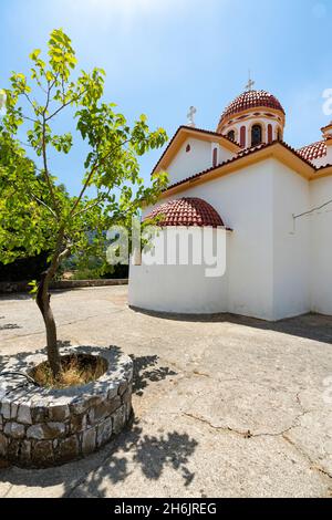 Whitewashed building of the historical Orthodox Emmanuel Church St. John, Askifou, Crete island, Greek Islands, Greece, Europe Stock Photo