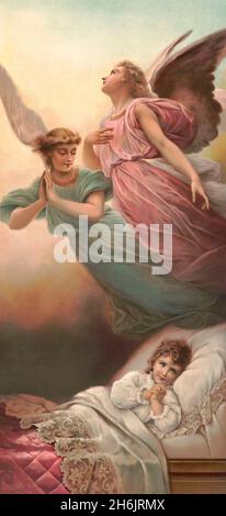 Historical illustration, Guardian angel, 19th century Stock Photo