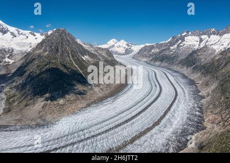 Aerial of the Great Altesch Glacier, UNESCO World Heritage Site, Bernese Alps, Switzerland, Europe Stock Photo