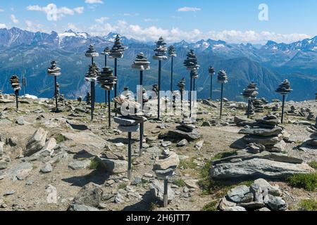 Stone collections, Great Altesch Glacier, UNESCO World Heritage Site, Bernese Alps, Switzerland, Europe Stock Photo