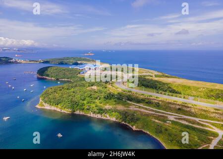 Vladivostok, Russia, 25.07.2021. Oceanarium on the island Russkiy in Vladivostok aerial view Stock Photo