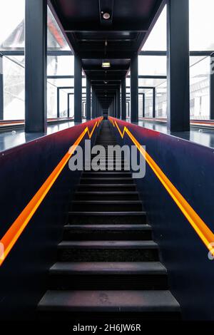 Germany, NRW, Essen, Zeche Zollverein; stairs to the visitor centre and Ruhr Museum. Stock Photo