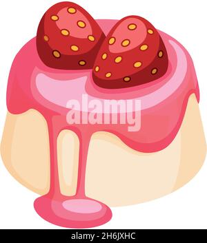Strawberry panna cotta. Pudding cake with pink syrup Stock Vector