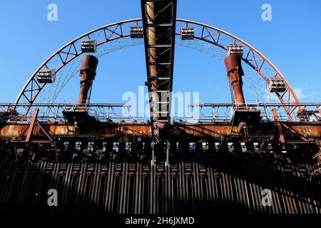 Germany, NRW, Essen, Zeche Zollverein; sun wheel at the coking plant. Stock Photo
