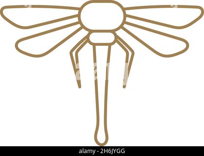 Dragonfly icon. Golden linear logo. Flight symbol Stock Vector