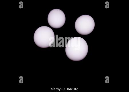 Eggs on black background with selective focus Stock Photo