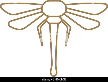 Dragonfly icon. Golden linear logo. Flight symbol Stock Vector