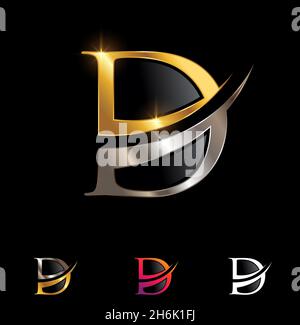 A vector illustration set of Gold and Chrome Monogram Letter D Stock Vector