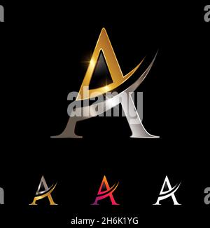 A vector Illustration set of Gold and Chrome Monogram Letter A Stock Vector