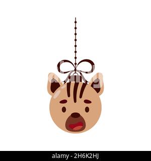 Merry Christmas and new year ball with cute hyena. Cartoon winter holidays animal bauble. Vector stock illustration Stock Vector