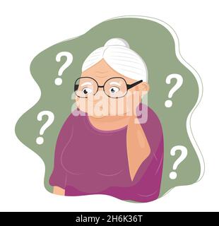 Alzheimer old woman, neurology health care, Parkinson or dementia metaphor are shown. Senses diseases for medical website. International Day of Older Stock Vector