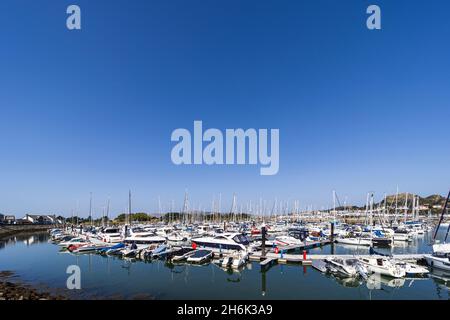 Boats moored at the pontoons in Conwy Marina on a sunny day, Conwy, Wales, UK, Stock Photo