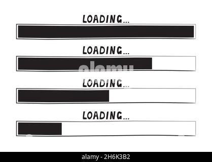 Loading progress bar vector style in doodle style. Updated progress circle bar icons. Slow loader button. Load progress bar for UI. Upload status coll Stock Vector