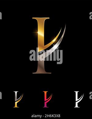 A vector Illustration set of Golden and Chrome Monogram Letter I Stock Vector