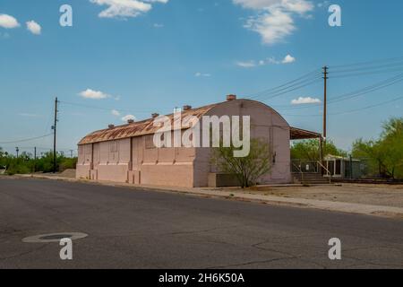 Historic pink depot building in Ajo, Arizona. Stock Photo