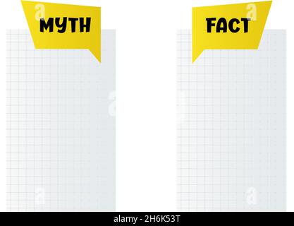 Myths and facts sign. Myths vs Facts header design with frame for text. True or false facts bubble. Paper torn design for any purposes. Stock Vector