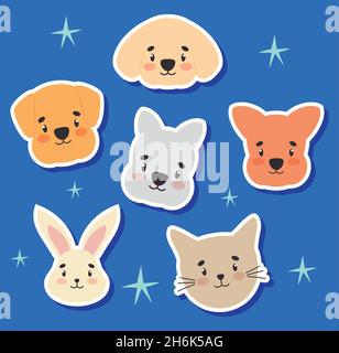Purebred dogs faces icon set with welsh corgi Siberian husky Rottweiler ...
