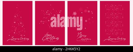 Minimalist Christmas Card design Four Festive  Designs with Simple Geometric Christmas Illustration with Merry Christmas, Season's Greetings, Stock Vector