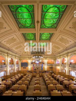 House of Representatives chamber from the gallery of the South Dakota State Capitol building in Pierre, South Dakota Stock Photo