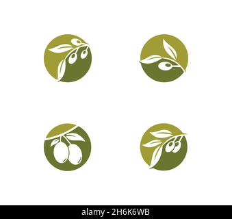 A Vector Illustration set of Simple Flat Olive Logo Vector Sign Stock Vector