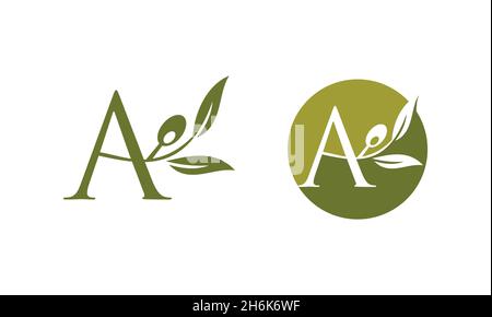 A vector illustration set of Olive Monogram  Logo Letter A Stock Vector