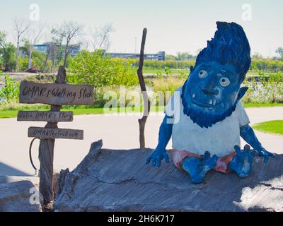 OMAHA, UNITED STATES - Oct 14, 2021: The Omar the Troll statue at Bob Kerrey Pedestrian Bridge, Omaha, Nebraska Stock Photo