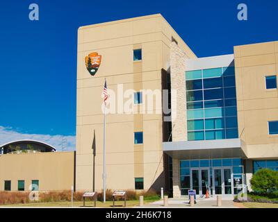 OMAHA, UNITED STATES - Oct 14, 2021: The buildings in Lewis and Clark Landing National Park in Omaha, Nebraska, United States Stock Photo