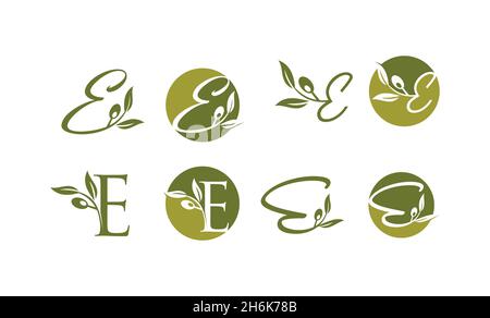 A Vector Illustration set of Olive Monogram Logo Letter E Stock Vector