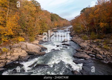 Valley Falls State Park near Fairmont in West Virginia on a colorful misty autumn day with fall colors on the trees Stock Photo