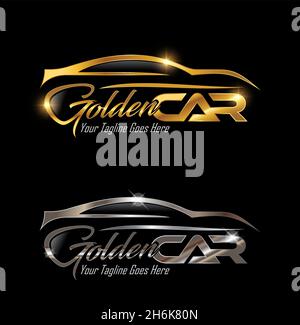 A vector illustration set of Gold and Silver Car Vector Sign Stock Vector