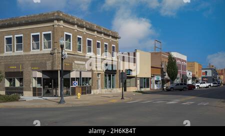 Historic downtown at the corner of 3rd and Walnut Streets in Yankton , South Dakota Stock Photo