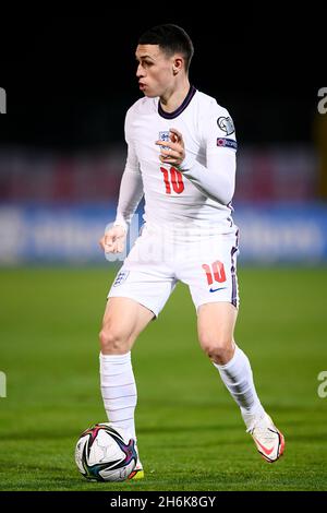 Serravalle, San Marino. 15 November 2021. Phil Foden of England in action during the 2022 FIFA World Cup European Qualifier football match between San Marino and England. Credit: Nicolò Campo/Alamy Live News Stock Photo