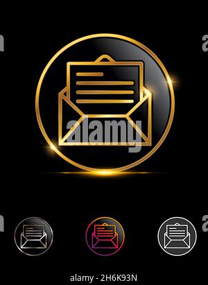 A vector Illustration set of Golden Envelope Letter Circle Sign Stock Vector
