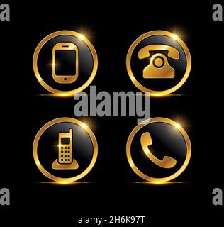A vector Illustration set of Golden Phone Call Icon Vector Sign Stock Vector