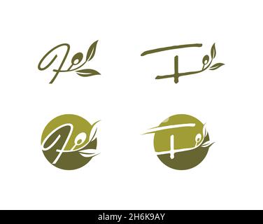 A vector illustration set of Olive Monogram Logo Initial Letter F Stock Vector