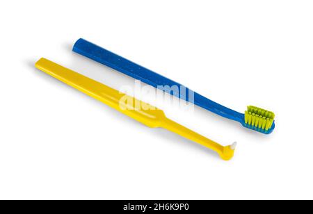 Orthodontics toothbrushes isolated on white background Stock Photo