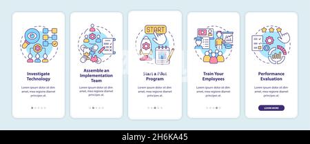 Technology implementation steps onboarding mobile app page screen Stock Vector