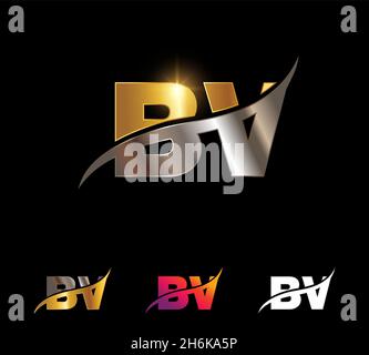A vector illustration set of Gold and Silver Monogram Letter BV Logo vector sign Stock Vector