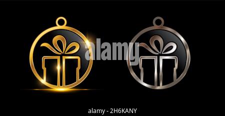 A vector illustration set of Gold and Silver Gift Box Circle Decoration Vector Sign Stock Vector
