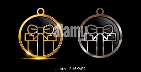 A vector illustration set of Gold and Silver Gift Box Circle Decoration Vector Sign Stock Vector