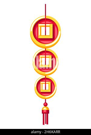 Illustration of Chinese hanging talisman. Asian tradition New Year symbol. Stock Vector