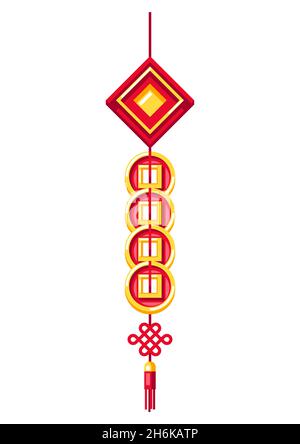 Illustration of Chinese hanging talisman. Asian tradition New Year symbol. Stock Vector