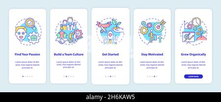 Steps to start social entrepreneurship onboarding mobile app page screen Stock Vector